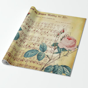Elegante Vintage Rose Antiquitätenschild-Musiknote Geschenkpapier