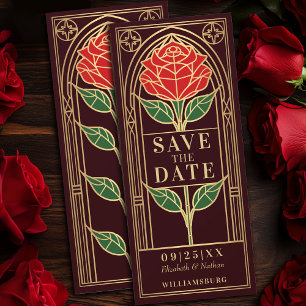 Elegante Vintage Rose aus festem Glas Save the Dat Einladung