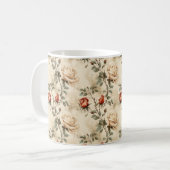 Elegante Vintage Rose Blume Beige Blüte Nahtlos Kaffeetasse (Vorderseite Links)