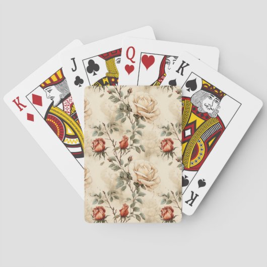 Elegante Vintage Rose Blume Beige Flora Spielkarten (Rückseite)