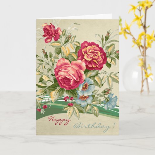 Elegante Vintage Rose Blumengeburt Karte (Gelbe Blume)