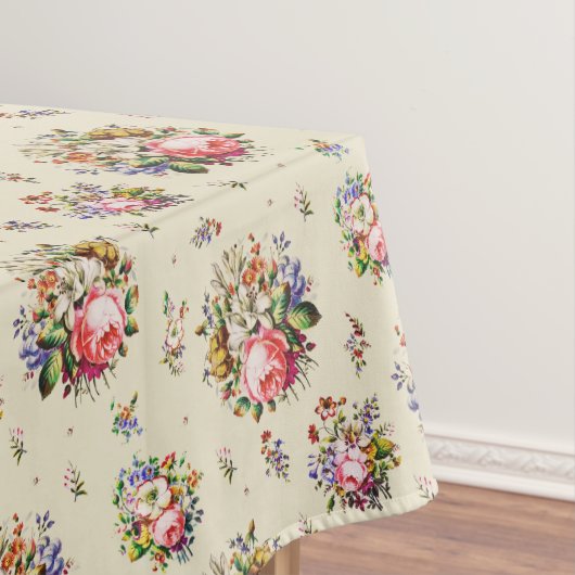 Elegante Vintage Rose Blumenmuster auf Beige Tischdecke (Beispiel)