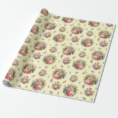 Elegante Vintage Rose Blumenmuster auf Creme Geschenkpapier (Ungerollt)
