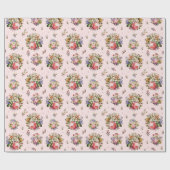 Elegante Vintage Rose Blumenmuster auf Rosa Geschenkpapier (Flach)