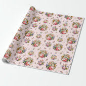 Elegante Vintage Rose Blumenmuster auf Rosa Geschenkpapier (Ungerollt)