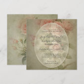 Elegante Vintage Rose Blumenzage Grüne Blätterbien Einladung (Vorne/Hinten)