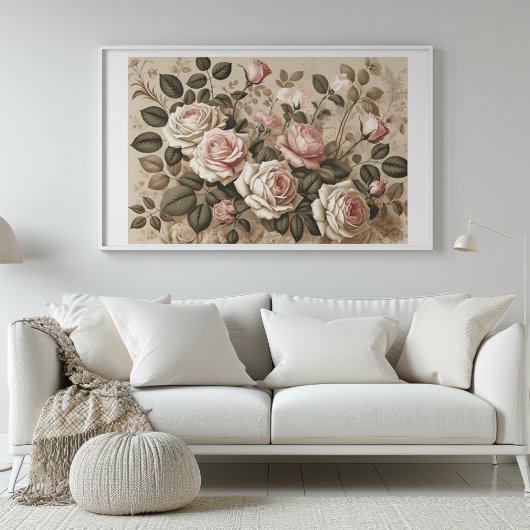 Elegante Vintage Rose Botanische Kunst Poster