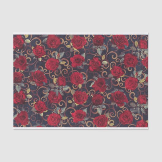 Elegante Vintage Rose & Damask-Muster Seidenpapier (Vorderseite)