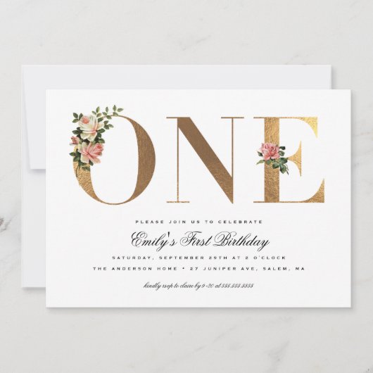 Elegante Vintage Rose Goldene Foil Einladung (Vorderseite)