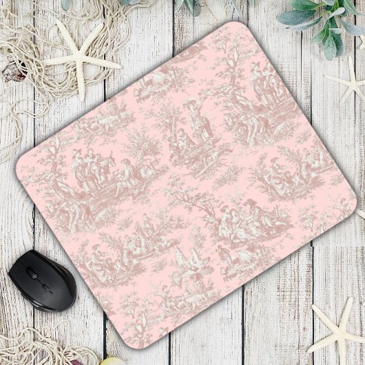 Elegante Vintage Rose Goldtoile de jouy Mousepad