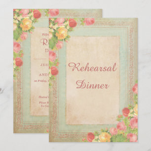 Elegante Vintage Rose Hochzeit Probe Dinner Einladung
