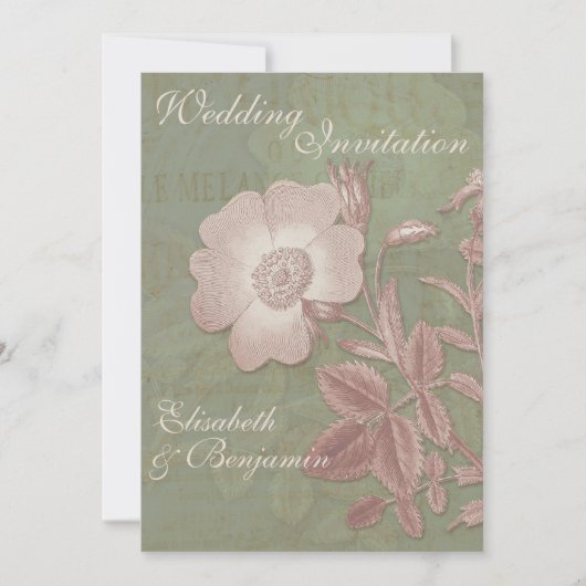 Elegante Vintage Rose Hochzeiten Einladungen (Vorderseite)