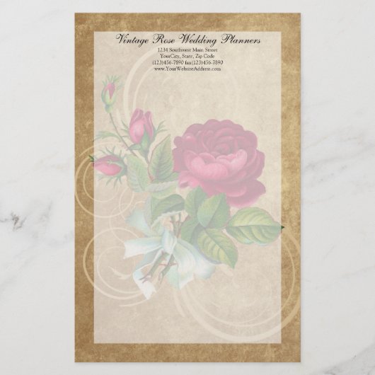 Elegante Vintage Rose, Magenta/Braun Briefpapier (Vorderseite)