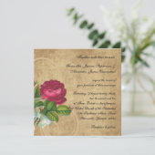 Elegante Vintage Rose, Magenta/Braun Einladung (Stehend Vorderseite)