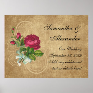 Elegante Vintage Rose, Magenta/Braun Poster