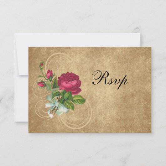 Elegante Vintage Rose, Magenta/Braun RSVP Karte (Vorderseite)