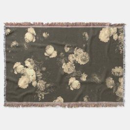 Elegante Vintage Rose mit Blumen, Beige Brown Decke