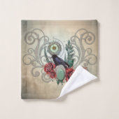 Elegante Vintage Rose mit Krähen Badhandtuch Set (Waschlappen)