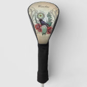 Elegante Vintage Rose mit Krähen Golf Headcover (Vorderseite)