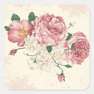 Elegante Vintage Rose Quadratischer Aufkleber