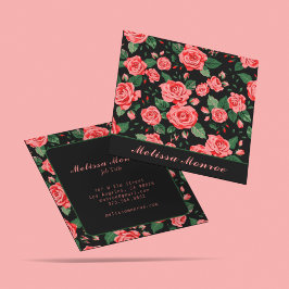 Elegante Vintage Rose Schwarz Botanisch Quadratische Visitenkarte