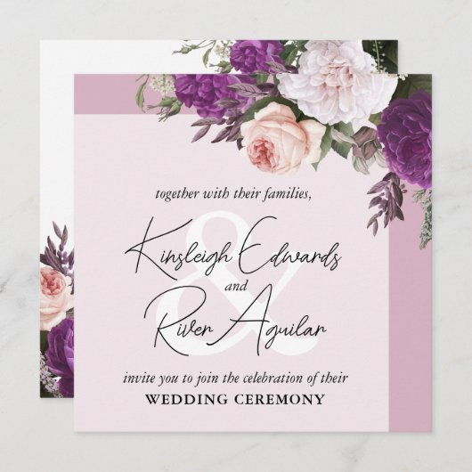 Elegante Vintage Rose und Dusty Mauve Wedding Einladung (Vorne/Hinten)