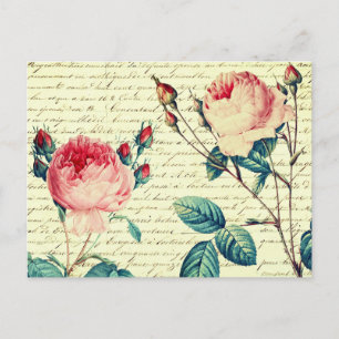 Elegante Vintage Rose zum Schreiben von französisc Postkarte