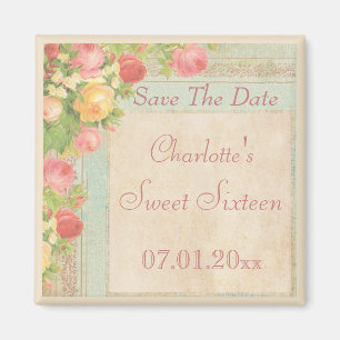 Elegante Vintage Rosen 16. Geburtstag Save the Magnet