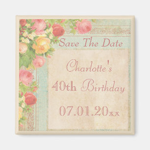 Elegante Vintage Rosen-40. Geburtstag Save the Magnet