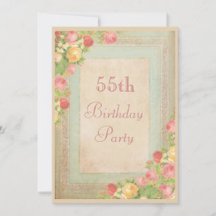 Elegante Vintage Rosen-55. Geburtstags-Party Einladung