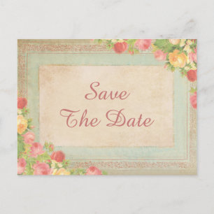 Elegante Vintage Rosen 90. Save the Date Ankündigungspostkarte