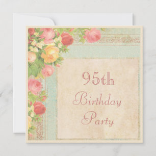 Elegante Vintage Rosen-95. Geburtstags-Party Einladung