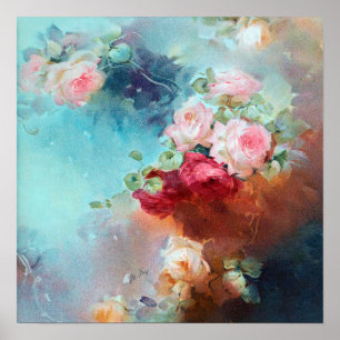 Elegante Vintage Rosen Aquarellmalerei Poster