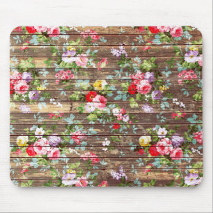 Elegante Vintage-Rosen auf braunem Holz - Fotodruc Mousepad