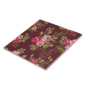 Elegante Vintage Rosen auf dem Maroon Hintergrund Fliese (Seite)