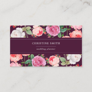 Elegante Vintage-Rosen Blumen auf Magenta-Hintergr Visitenkarte