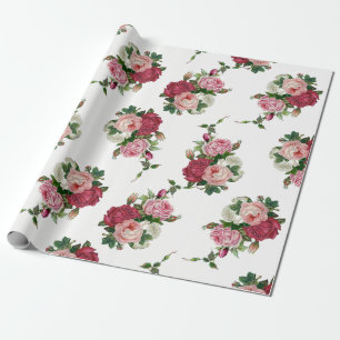 Elegante Vintage Rosen-Blumenstrauß-Weißer Geschenkpapier