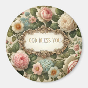 Elegante Vintage-Rosen Floral 'Gott segne dich' Magnet