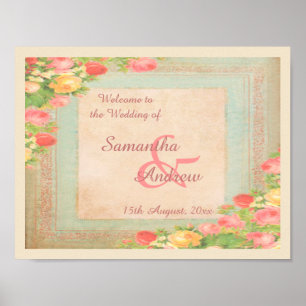 Elegante Vintage-Rosen Hochzeit Willkommen Poster