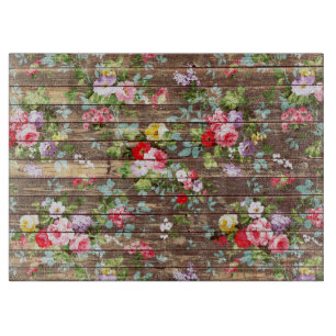 Elegante Vintage-Rosen in Rosa auf braunem Holz-Fo Schneidebrett