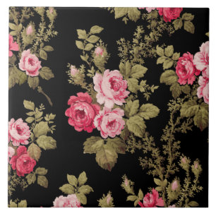 Elegante Vintage-Rosen in Rosa - Schwarzer Hinterg Fliese