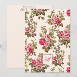 Elegante Vintage-Rosen mit monogrammfarbenem Hinte Mitteilungskarte