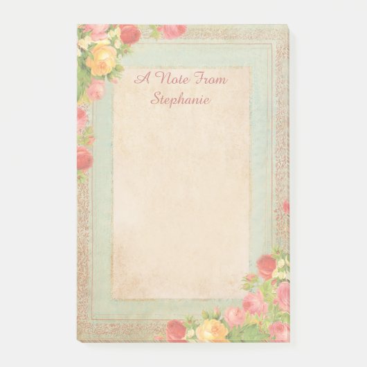Elegante Vintage Rosen Post-it Klebezettel (Vorderseite)