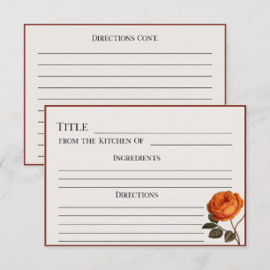Elegante Vintage-Rosen-Rezeptkarte – Druckbare Blu