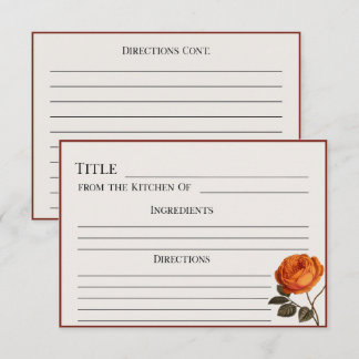 Elegante Vintage-Rosen-Rezeptkarte – Druckbare Blu