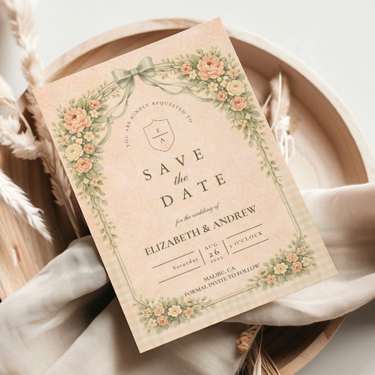 Elegante Vintage-Rosenbogen-Hochzeit Save The Date