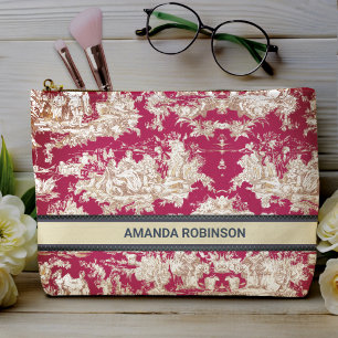 Elegante Vintage-Rot-Toile-de-Jouy-Seelandschaft-M Zubehörtasche