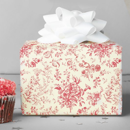 Elegante Vintage Rote Flora Geschenkpapier