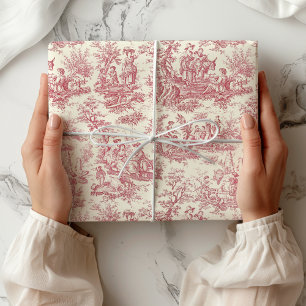 Elegante Vintage-Rote Französische Toile de Jouy Geschenkpapier