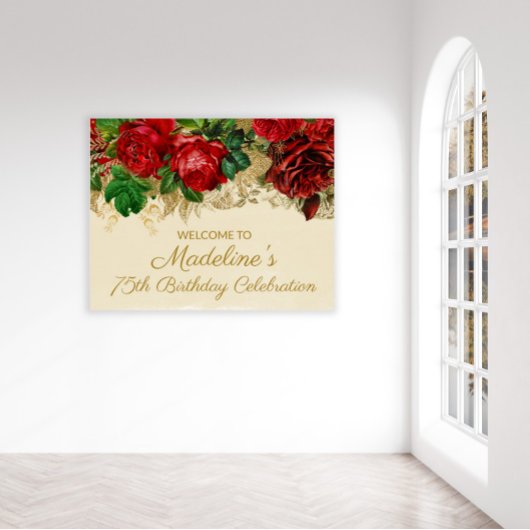 Elegante Vintage Rote Rose als 75. Geburtstag Poster